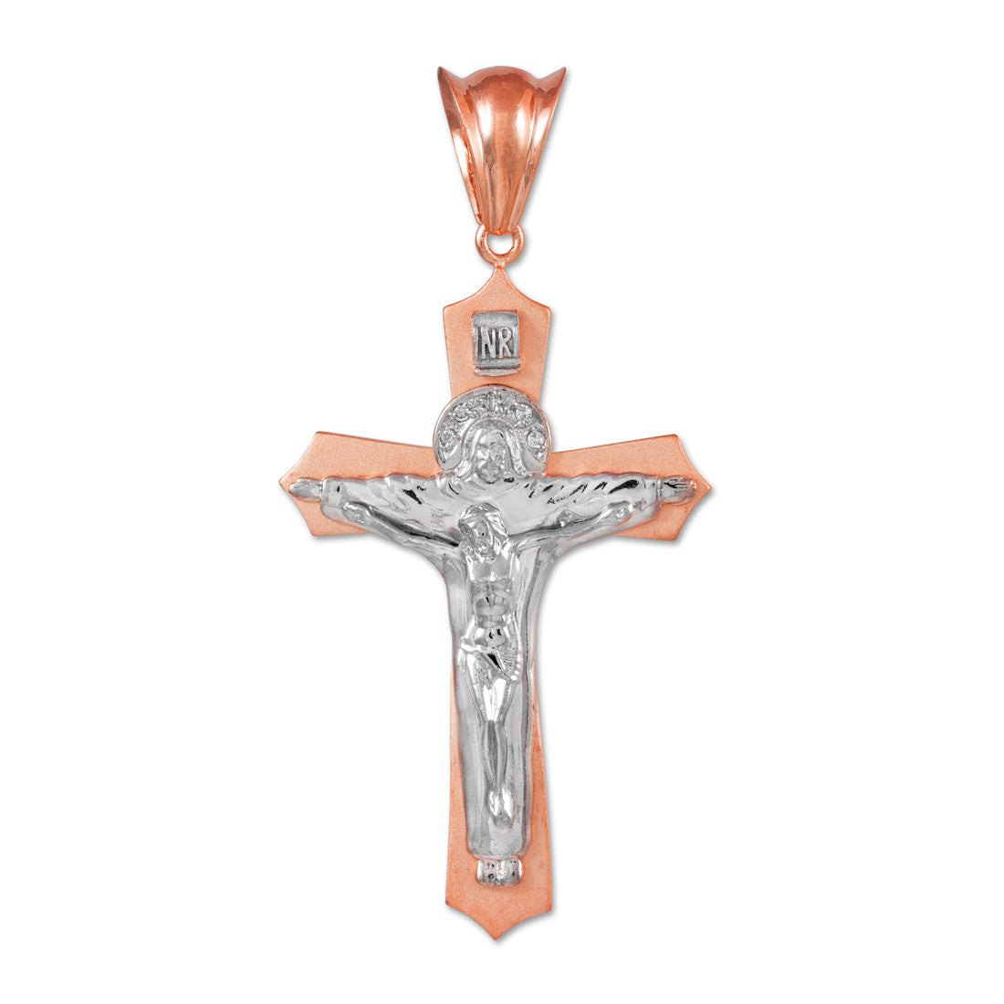 Gold INRI Cross Crucifix Holy Trinity Jesus Christ Pendant, view 4