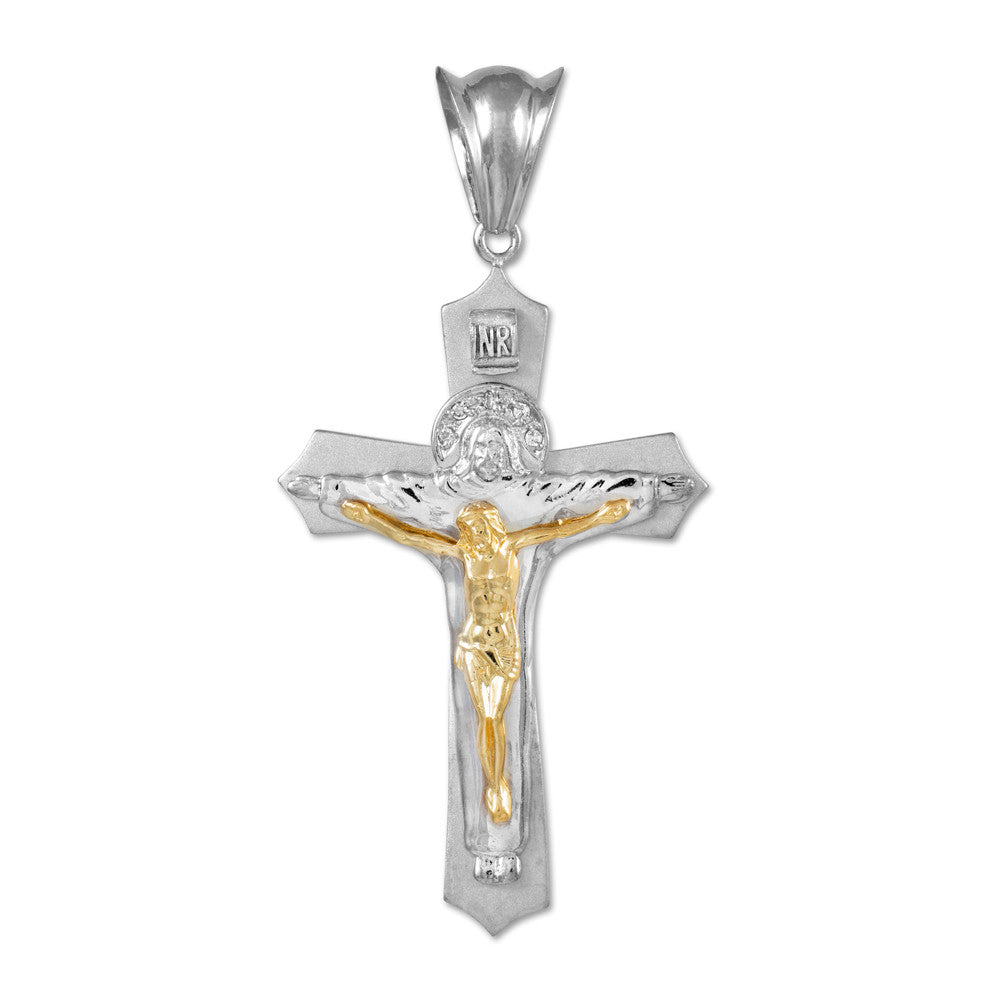 Gold INRI Cross Crucifix Holy Trinity Jesus Christ Pendant, view 5