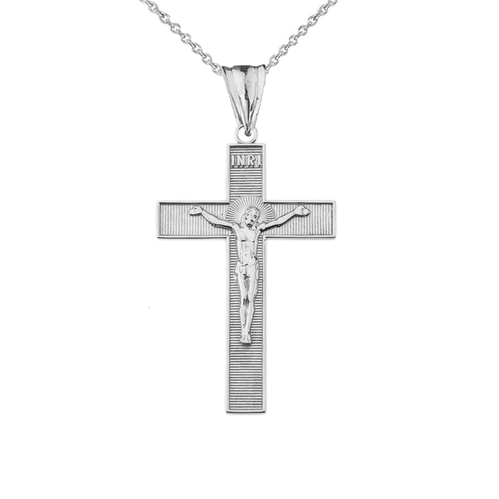 Gold INRI Halo Crucifix Cross Pendant Necklace, view 4