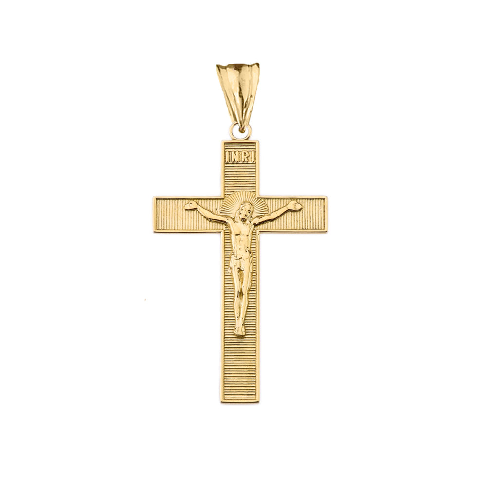 Gold INRI Halo Crucifix Cross Pendant Necklace, view 5