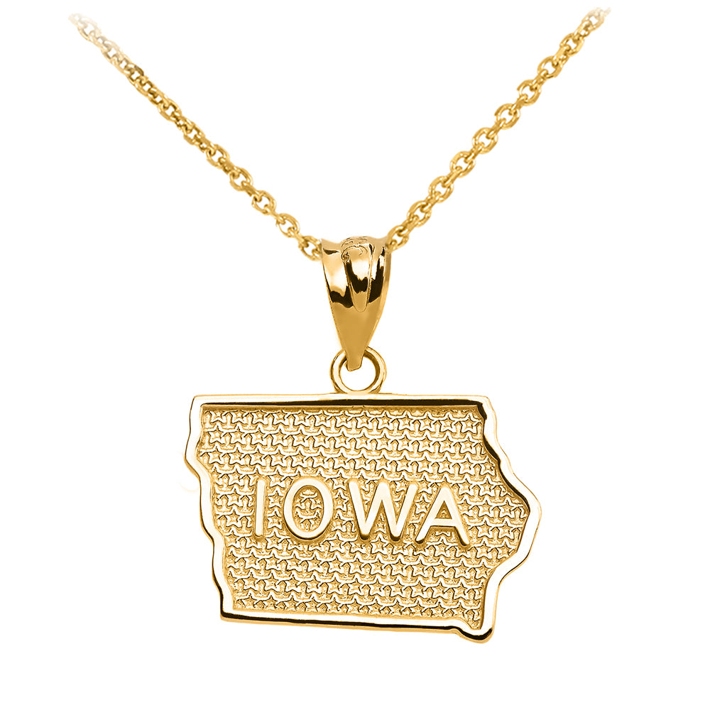 Gold Iowa State Map Pendant Necklace