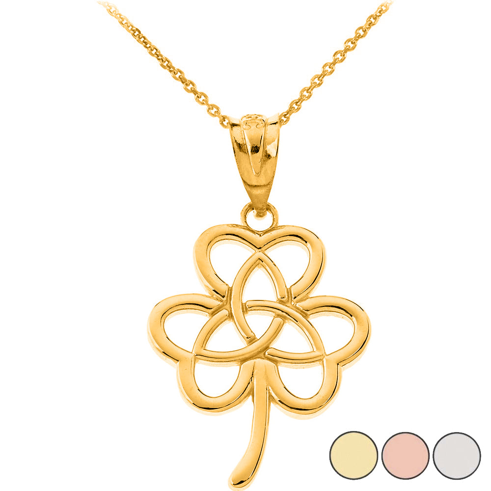 Gold Irish 3 Leaf Clover Celtic Triquetra Trinity Knot Pendant Necklace
