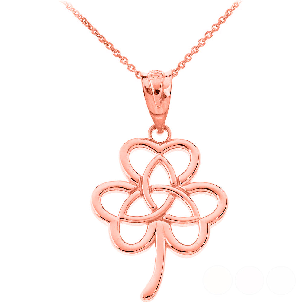 Gold Irish 3 Leaf Clover Celtic Triquetra Trinity Knot Pendant Necklace, view 3