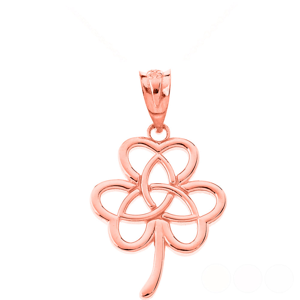 Gold Irish 3 Leaf Clover Celtic Triquetra Trinity Knot Pendant Necklace, view 4