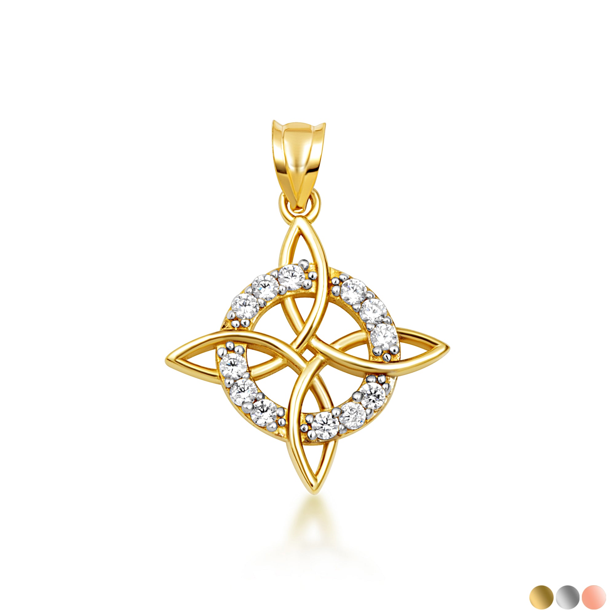 Gold Irish Celtic Cross Halo Trinity Knot Pendant Necklace