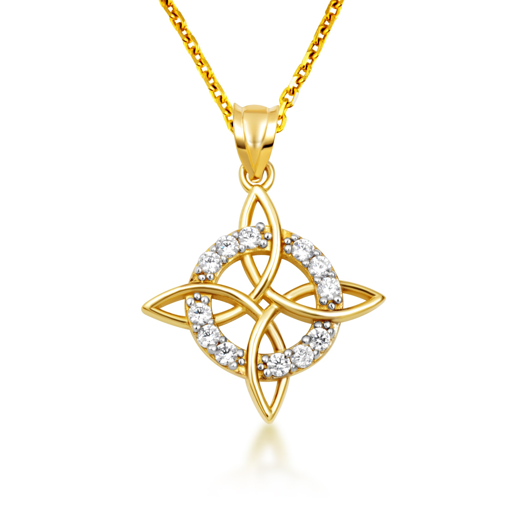 Gold Irish Celtic Cross Halo Trinity Knot Pendant Necklace, view 4