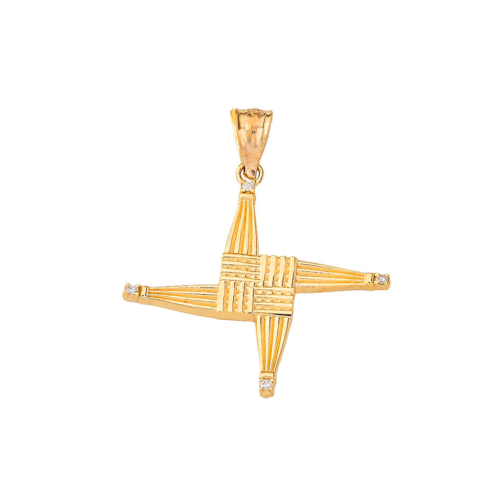 Gold Irish St. Bridget's Christian Wall Cross Diamond Pendant Necklace, view 2