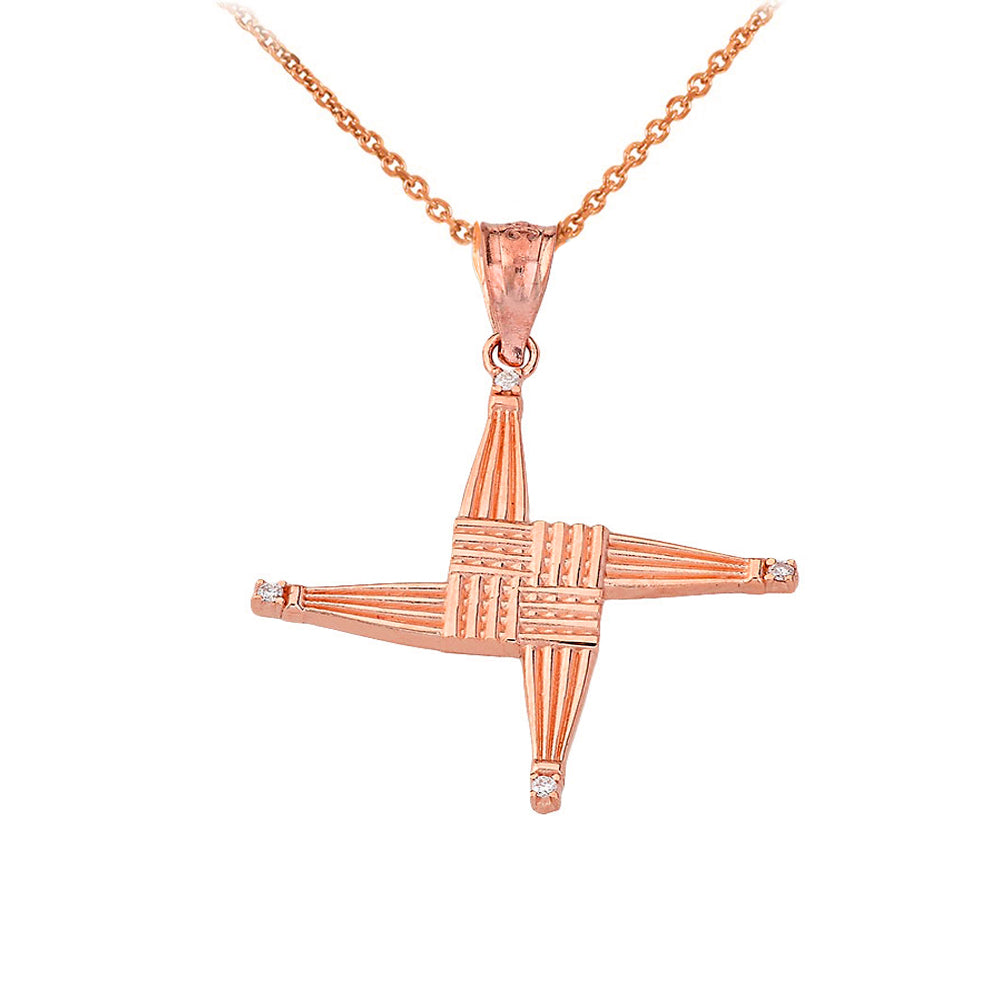 Gold Irish St. Bridget's Christian Wall Cross Diamond Pendant Necklace, view 3