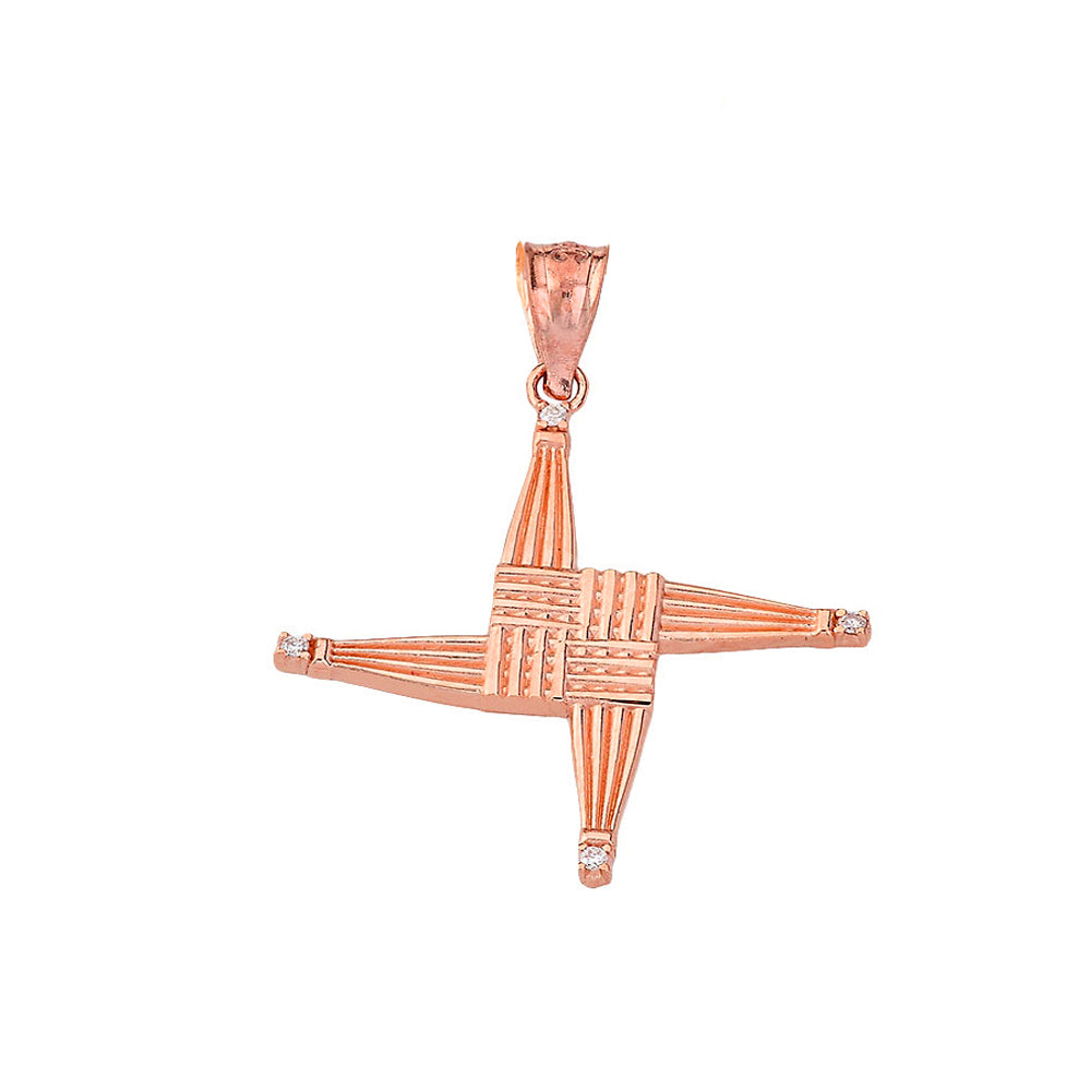 Gold Irish St. Bridget's Christian Wall Cross Diamond Pendant Necklace, view 4