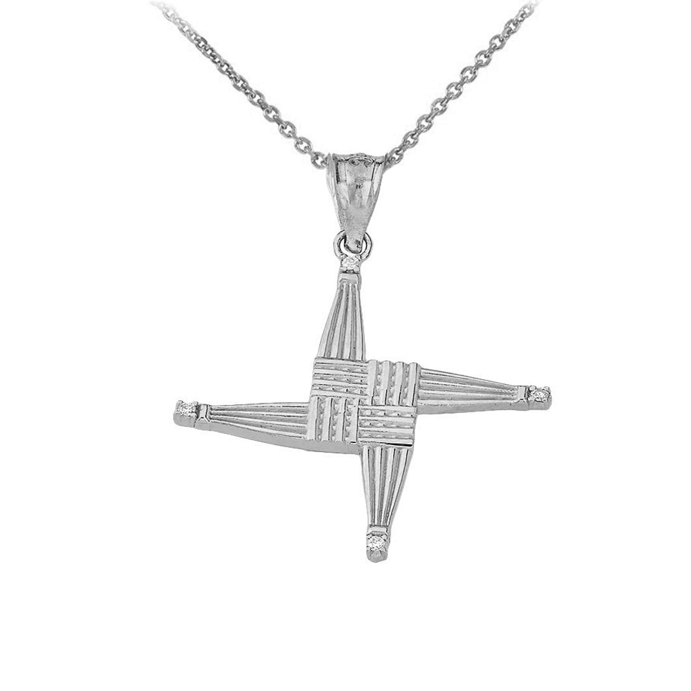 Gold Irish St. Bridget's Christian Wall Cross Diamond Pendant Necklace, view 5