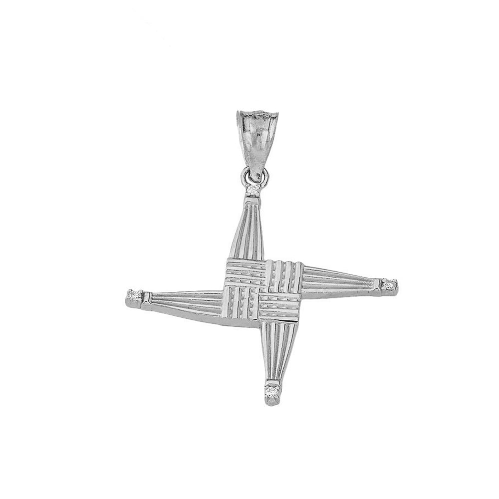 Gold Irish St. Bridget's Christian Wall Cross Diamond Pendant Necklace, view 6