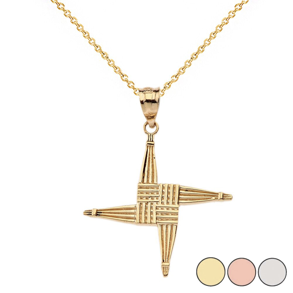 Gold Irish St. Bridget's Christian Wall Cross Pendant Necklace