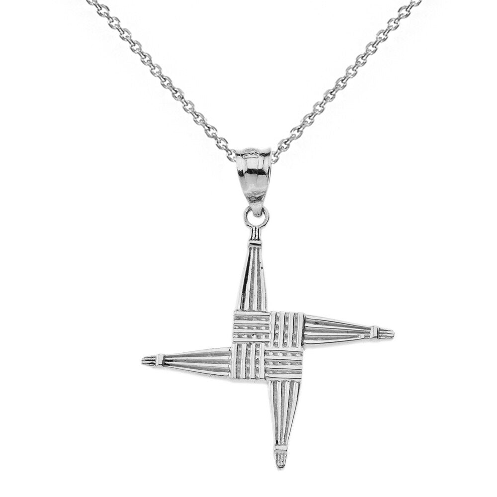 Gold Irish St. Bridget's Christian Wall Cross Pendant Necklace, view 4