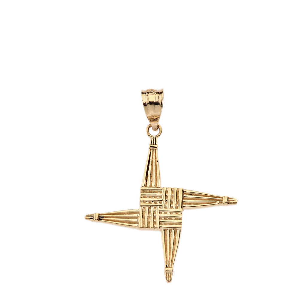 Gold Irish St. Bridget's Christian Wall Cross Pendant Necklace, view 5