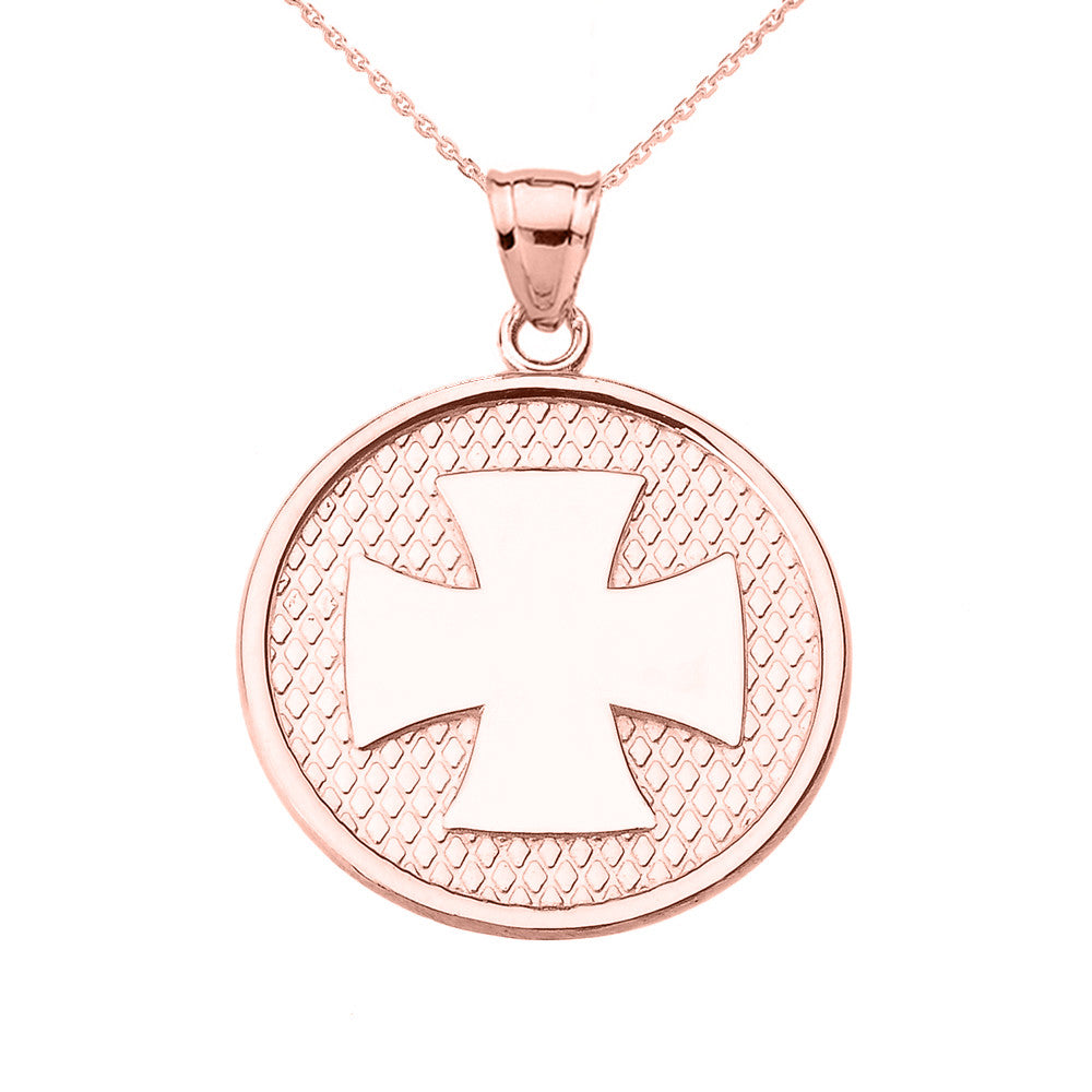 Gold Iron Cross Round Pendant Necklace, view 2