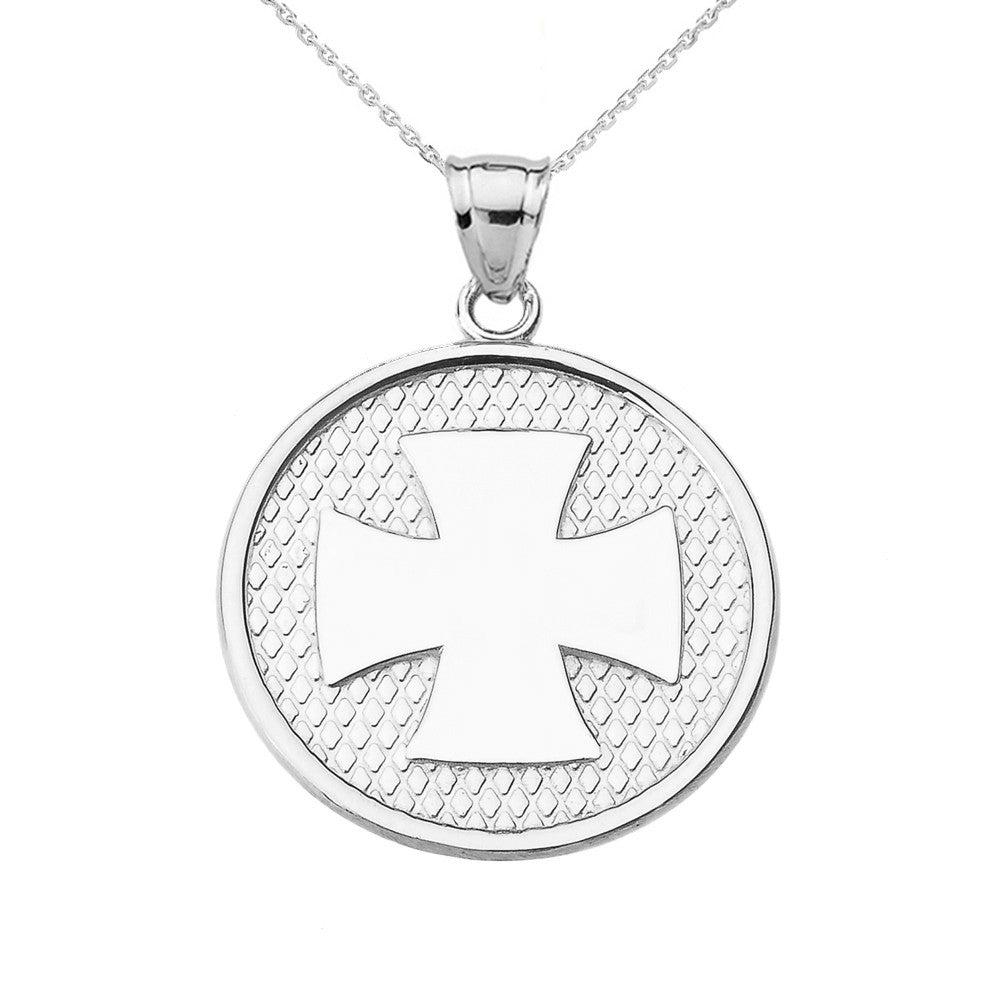 Gold Iron Cross Round Pendant Necklace, view 3