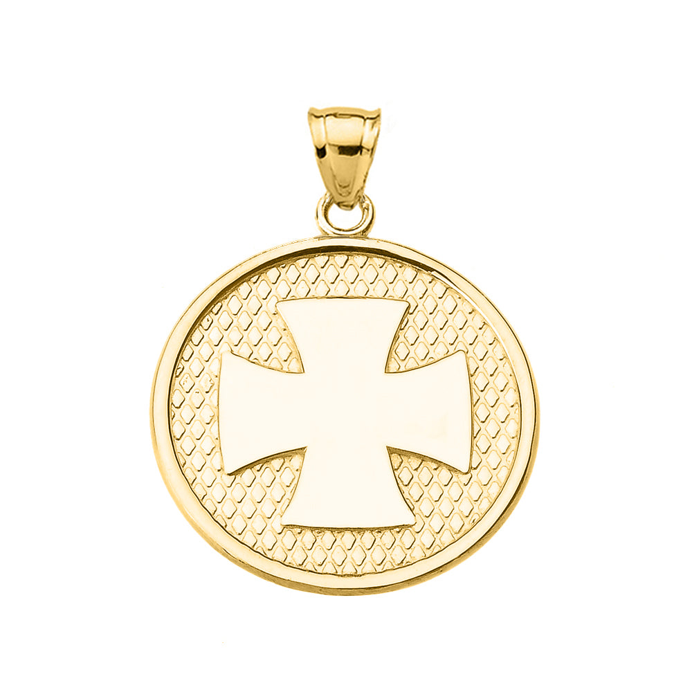 Gold Iron Cross Round Pendant Necklace, view 4