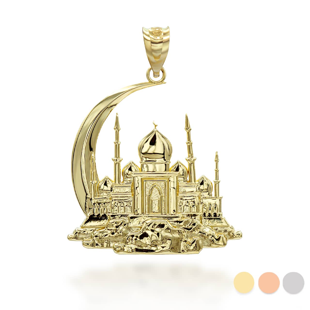 Gold Islamic Crescent Moon Hilal Ibn Ali Mosque Pendant Necklace