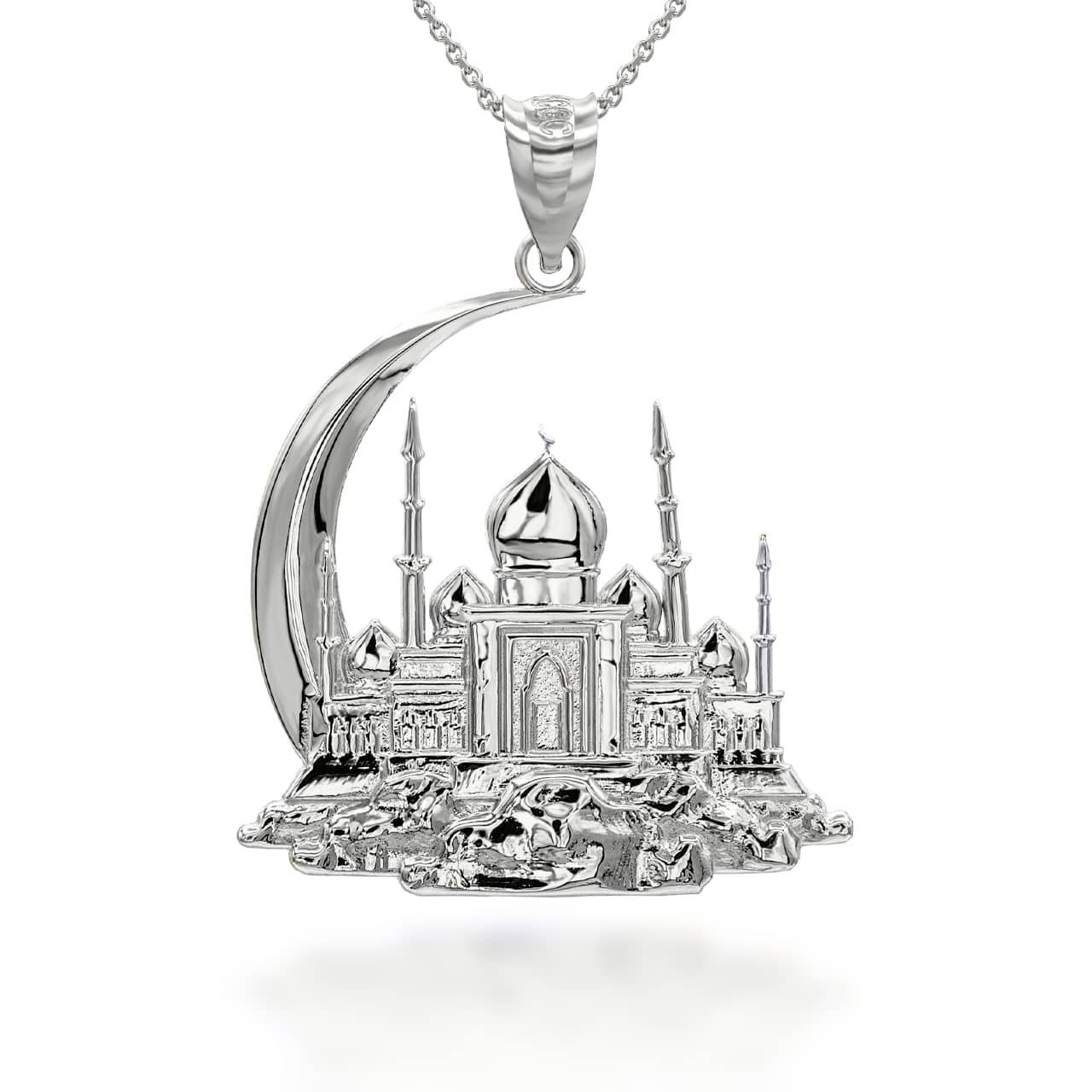 Gold Islamic Crescent Moon Hilal Ibn Ali Mosque Pendant Necklace, view 6