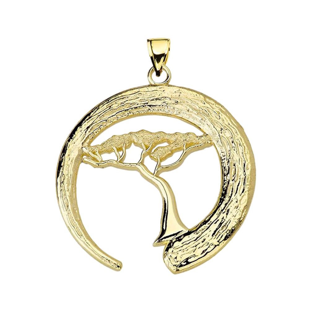 Gold Japanese Buddhist Zen Circle with Bonsai Tree Pendant, view 2