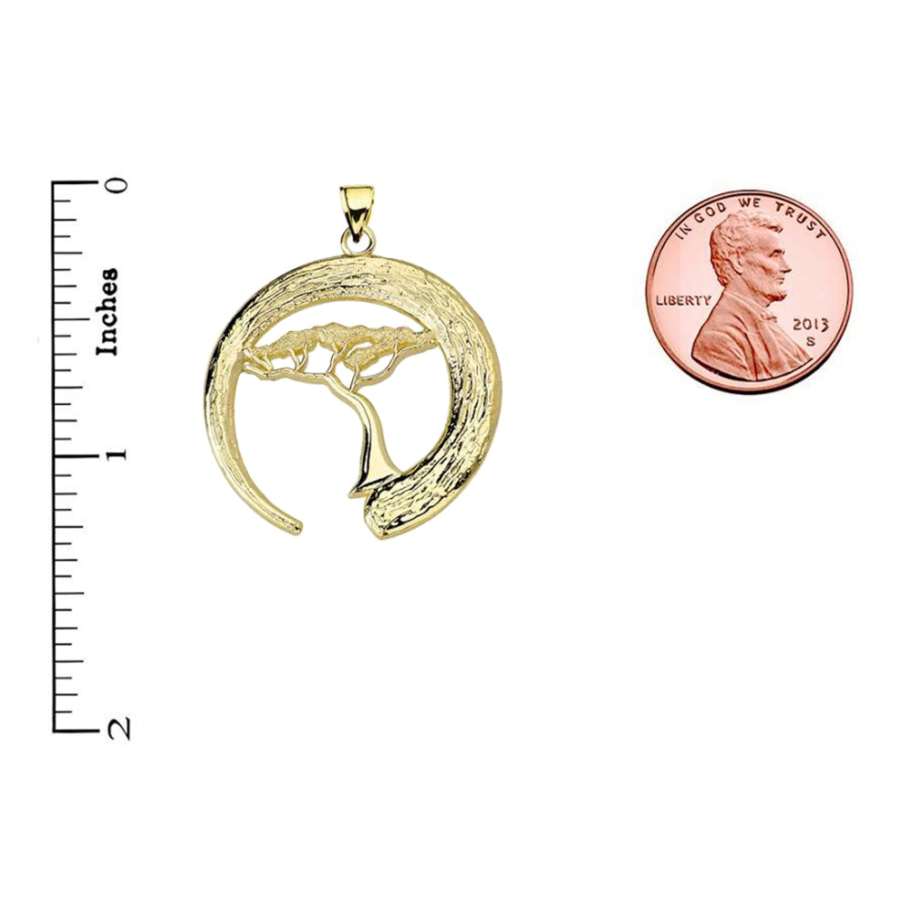 Gold Japanese Buddhist Zen Circle with Bonsai Tree Pendant, view 3