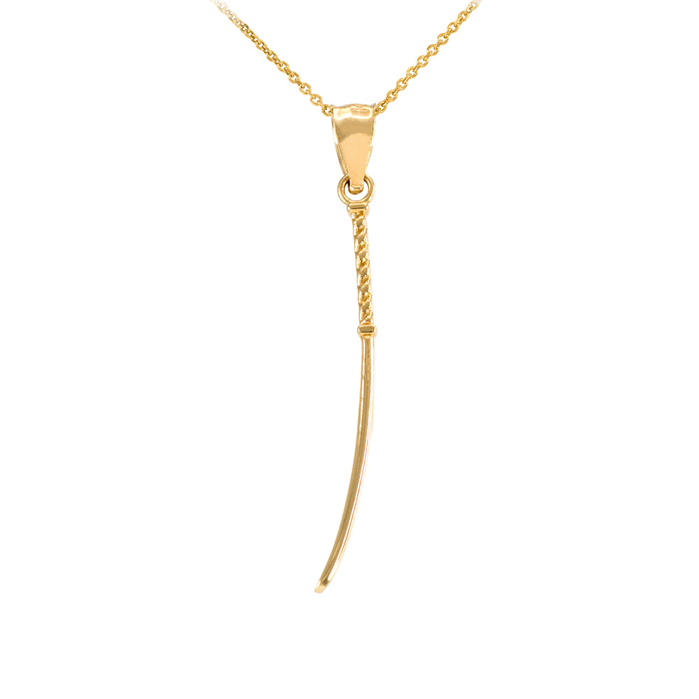 Gold Japanese Katana Short Sword Pendant Necklace