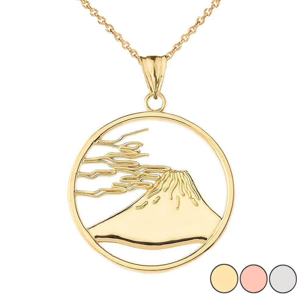 Gold Japanese Mount Fuji Pendant Necklace