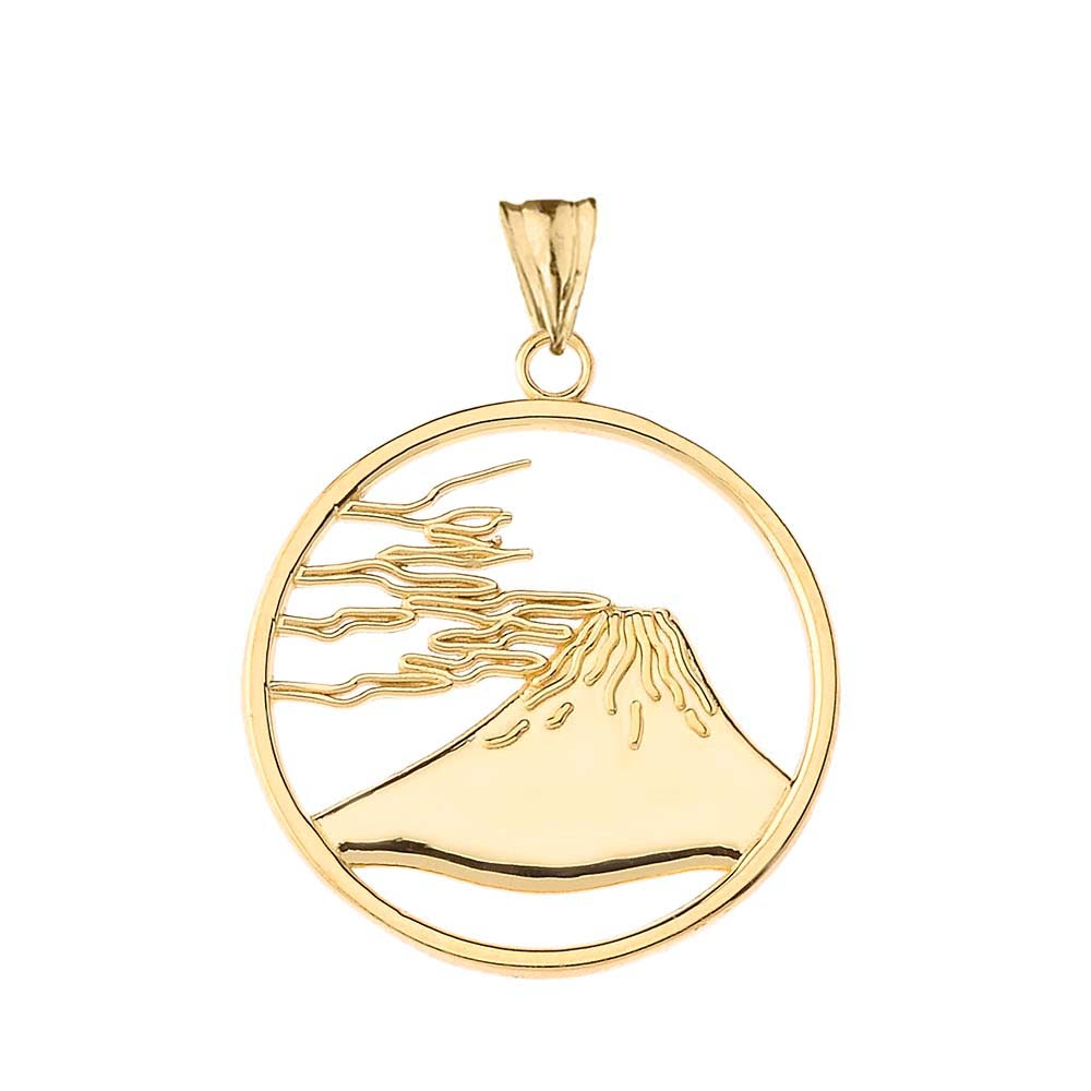 Gold Japanese Mount Fuji Pendant Necklace, view 2