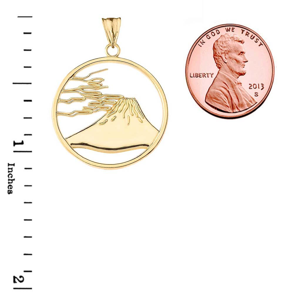 Gold Japanese Mount Fuji Pendant Necklace, view 3