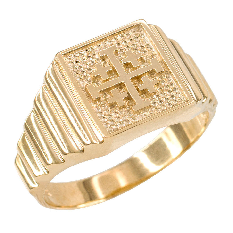 Gold Jerusalem Cross Men's Ring, view 4