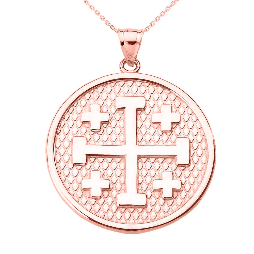 Gold Jerusalem Cross Round Pendant Necklace, view 2