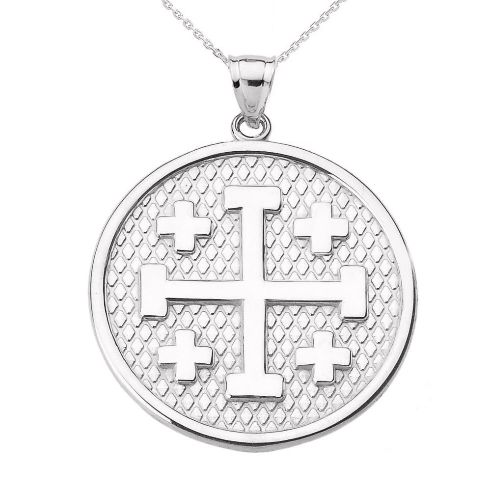 Gold Jerusalem Cross Round Pendant Necklace, view 3