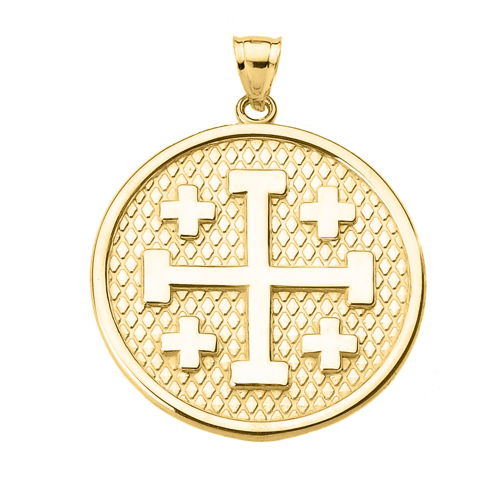Gold Jerusalem Cross Round Pendant Necklace, view 4
