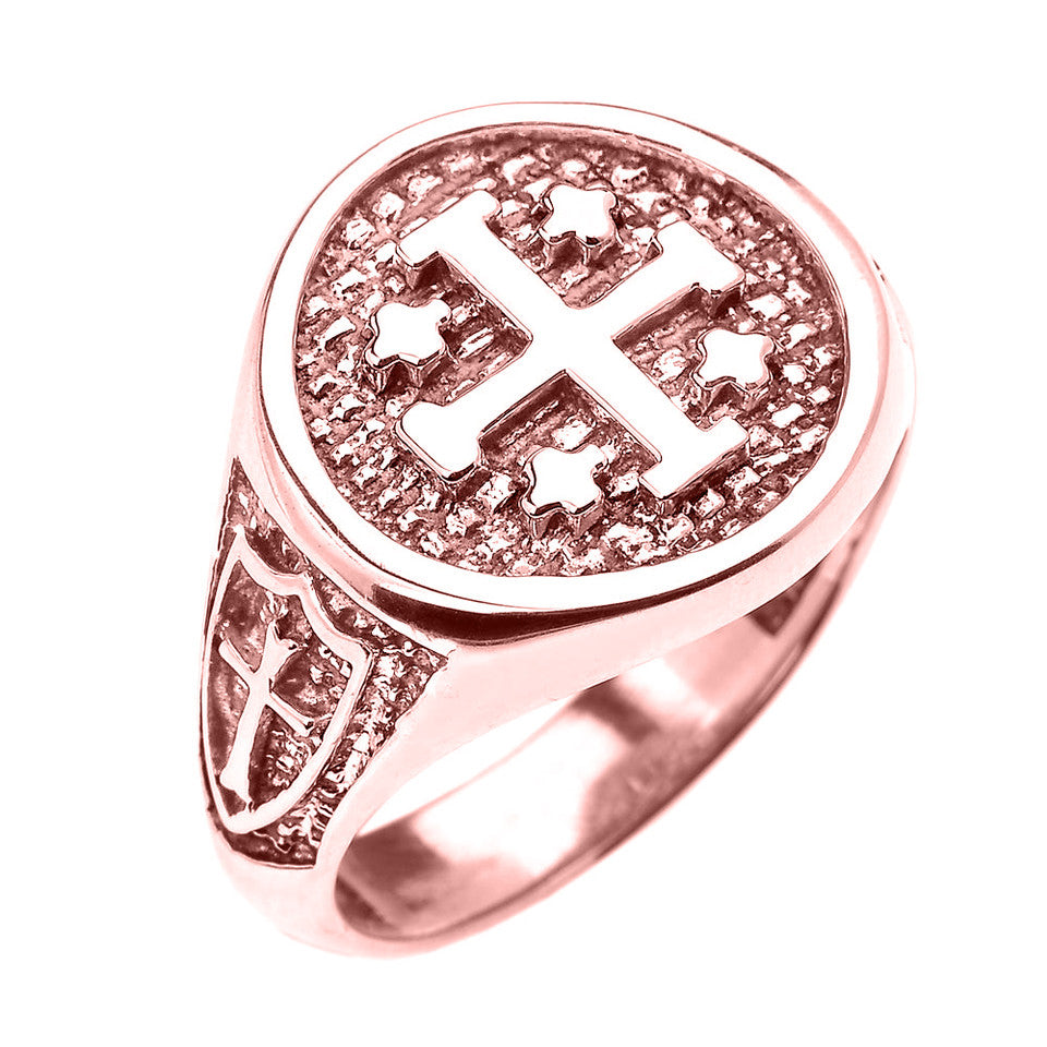 Gold Jerusalem Crusaders Cross Five Wounds of Christ Men's Ring, view 2