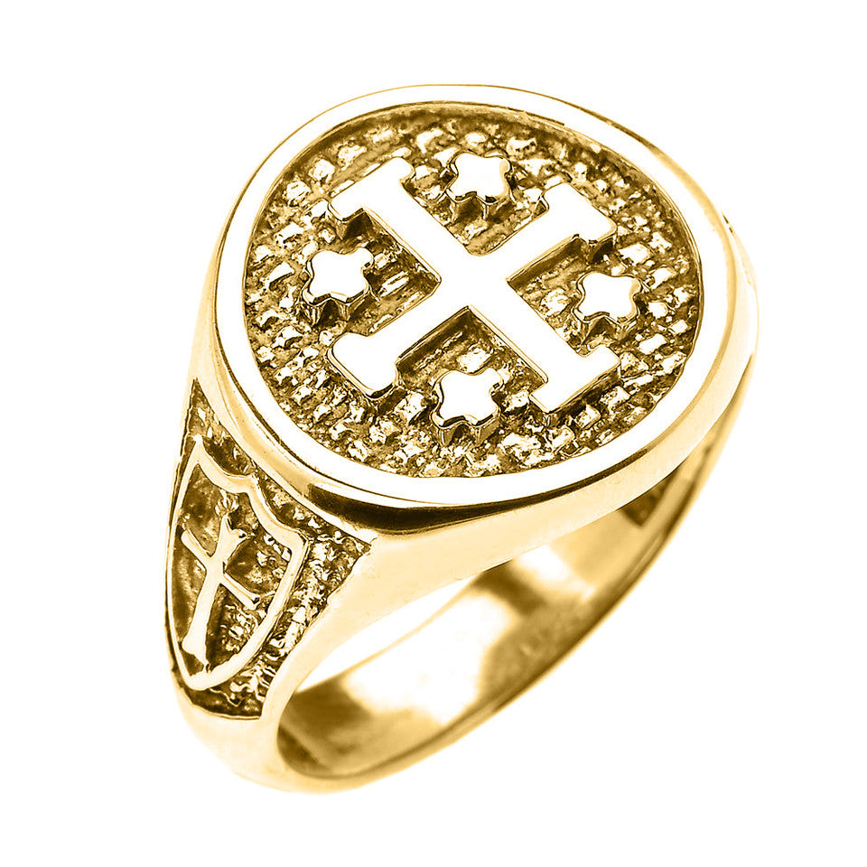 Gold Jerusalem Crusaders Cross Five Wounds of Christ Men's Ring, view 4