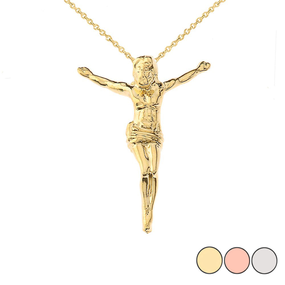 Gold Jesus Body Crucifix Pendant Necklace With Hidden Bail (1.45")