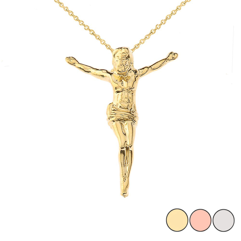 Gold Jesus Body Crucifix Pendant Necklace With Hidden Bail (1.45")
