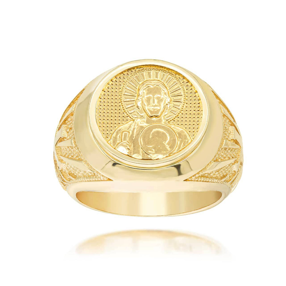 Gold Jesus Christ Cross Beaded Signet Ring