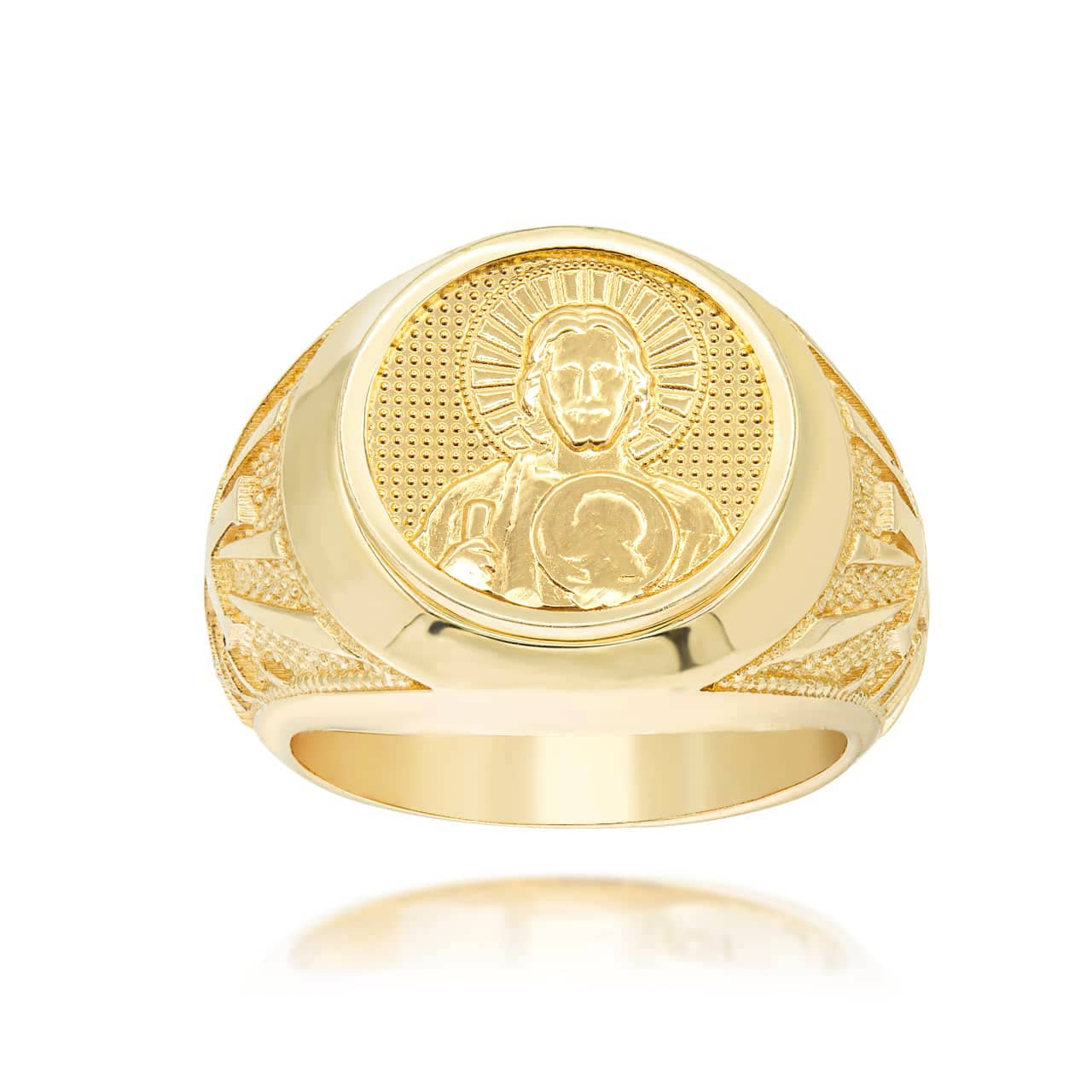 Gold Jesus Christ Cross Beaded Signet Ring