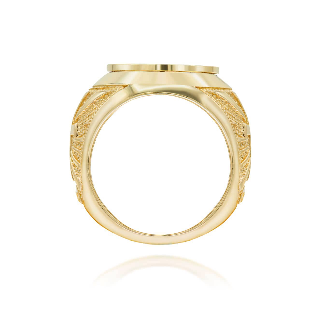 Gold Jesus Christ Cross Beaded Signet Ring, view 4