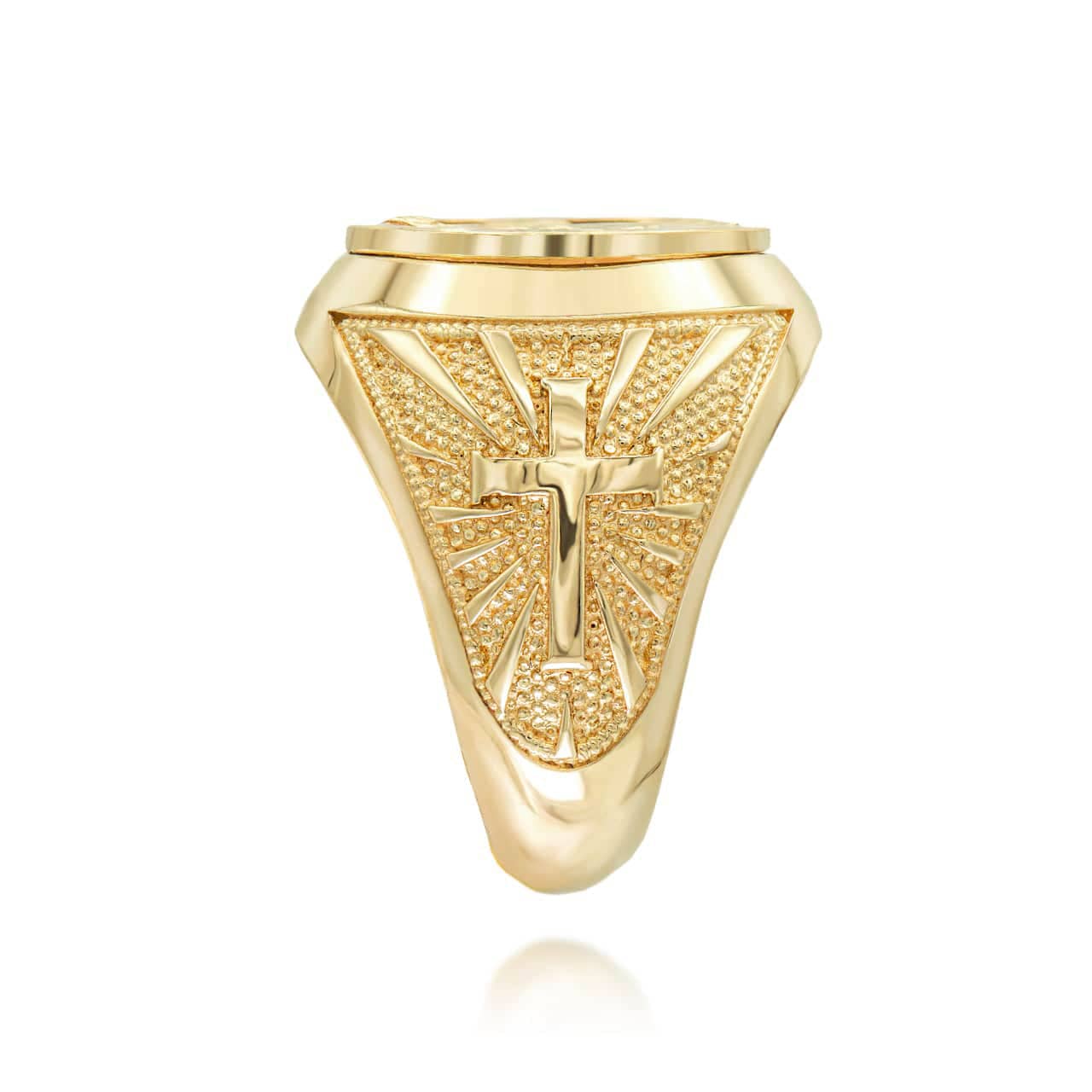 Gold Jesus Christ Cross Beaded Signet Ring, view 5
