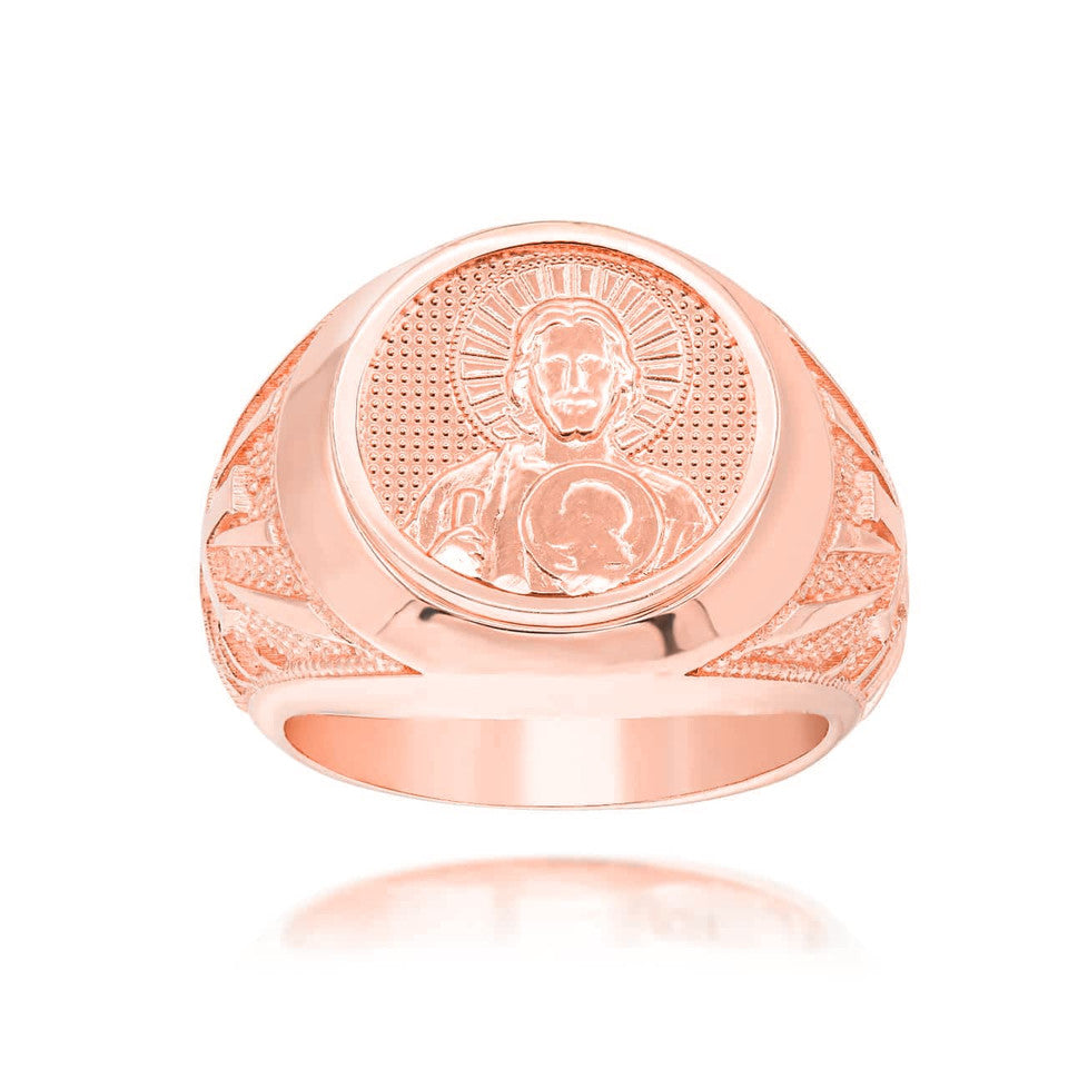 Gold Jesus Christ Cross Beaded Signet Ring, view 6