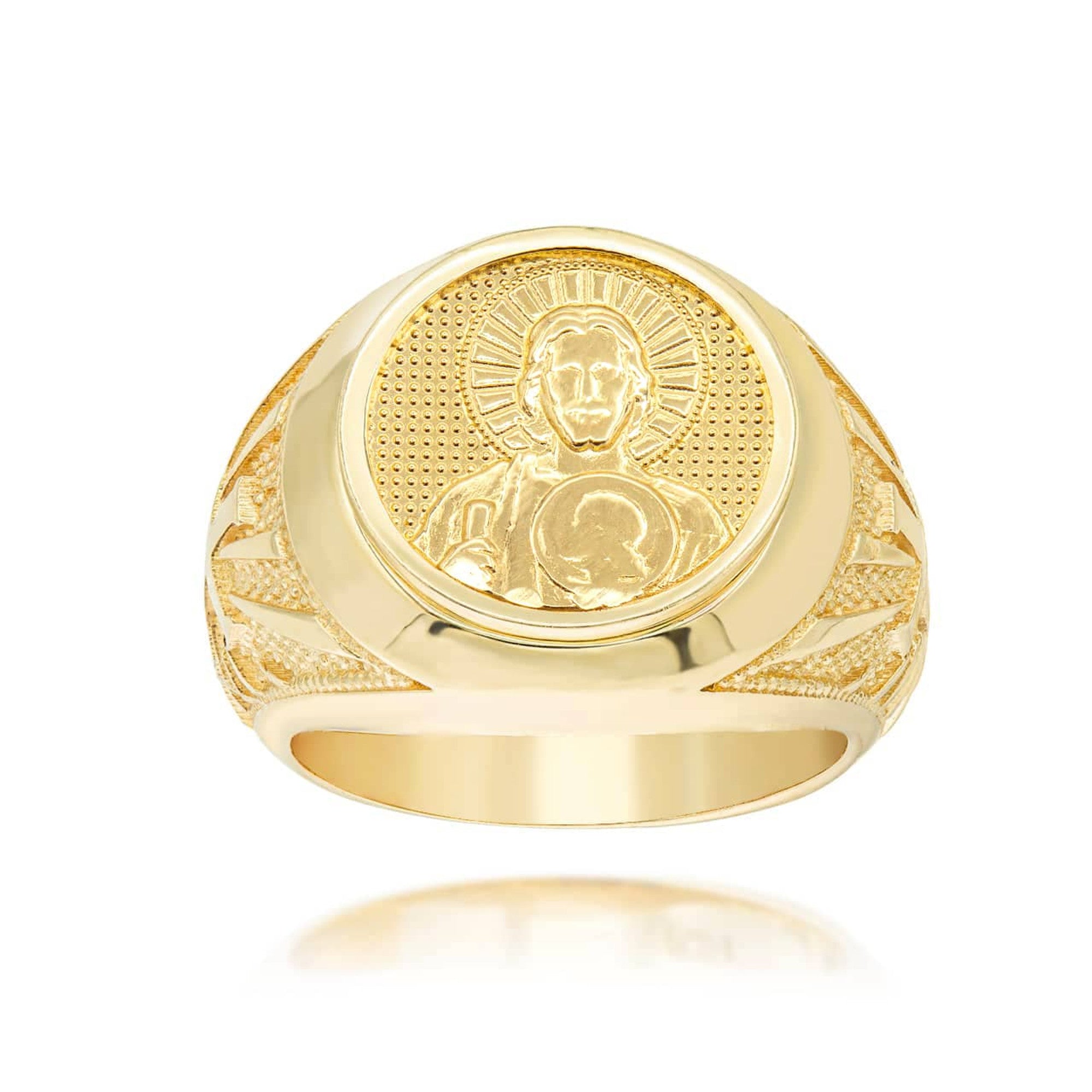Gold Jesus Christ Cross Beaded Signet Ring, view 8