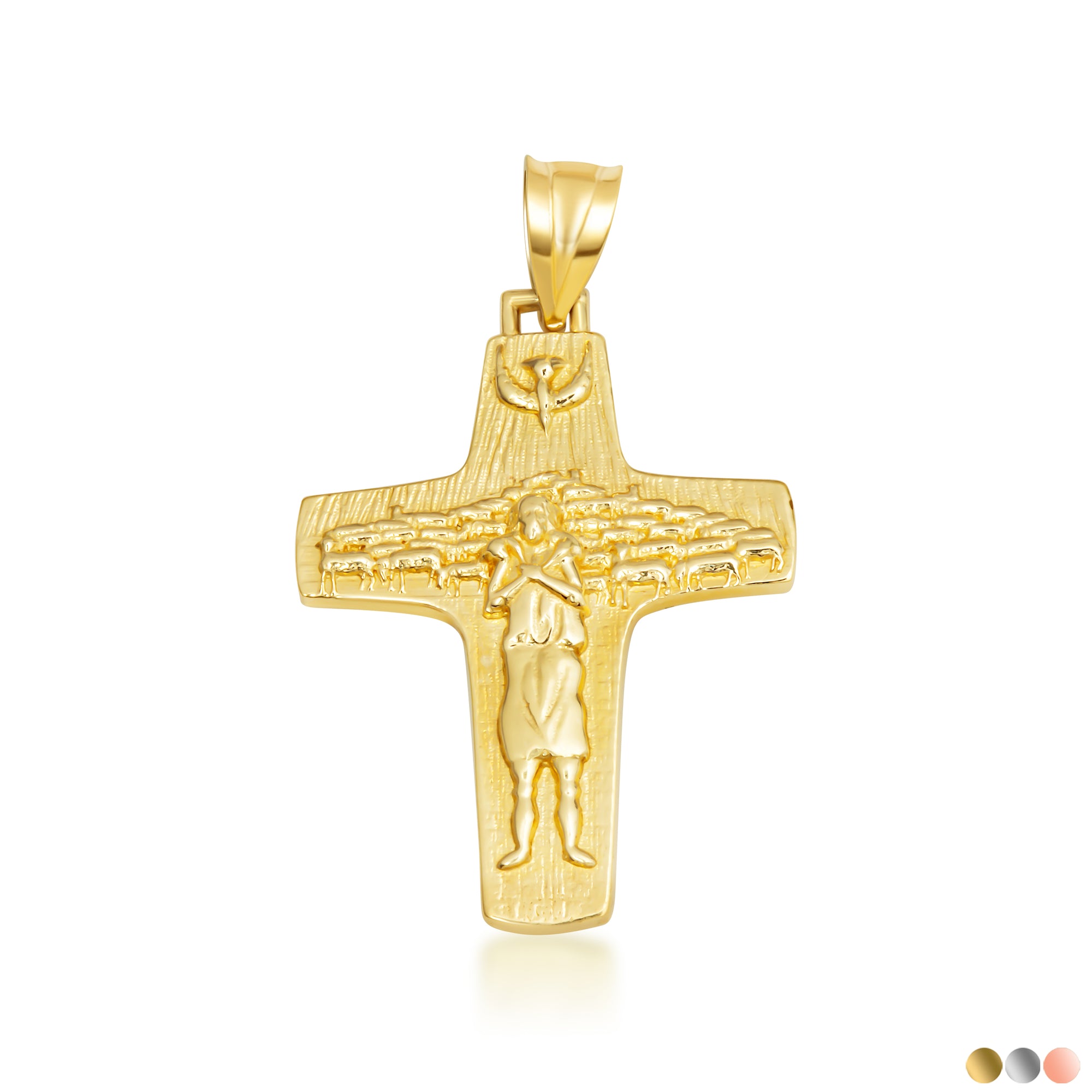 Gold Jesus Christ Good Shepherd Cross Pendant Necklace