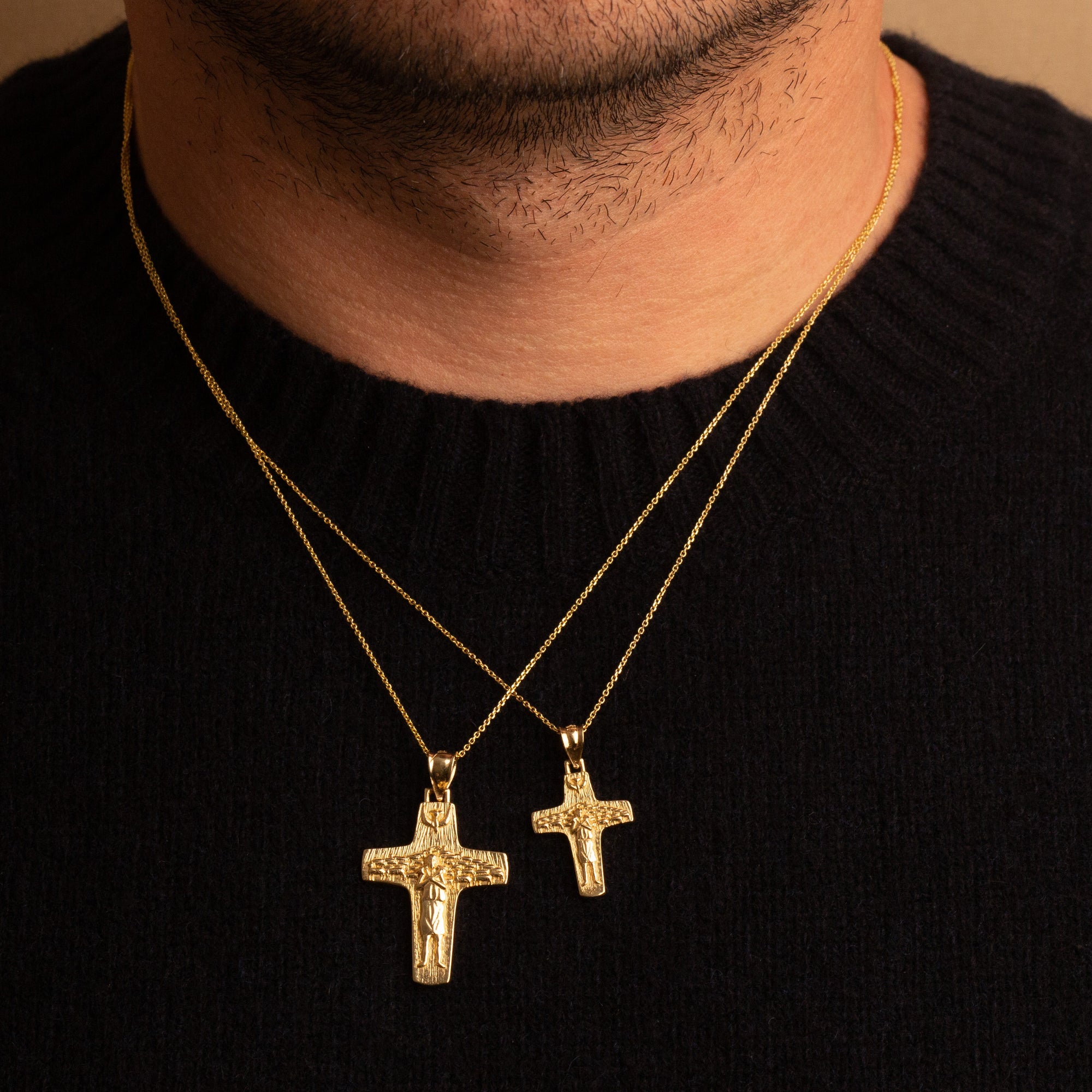Gold Jesus Christ Good Shepherd Cross Pendant Necklace, view 2