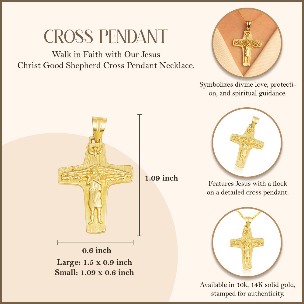 Gold Jesus Christ Good Shepherd Cross Pendant Necklace, view 4