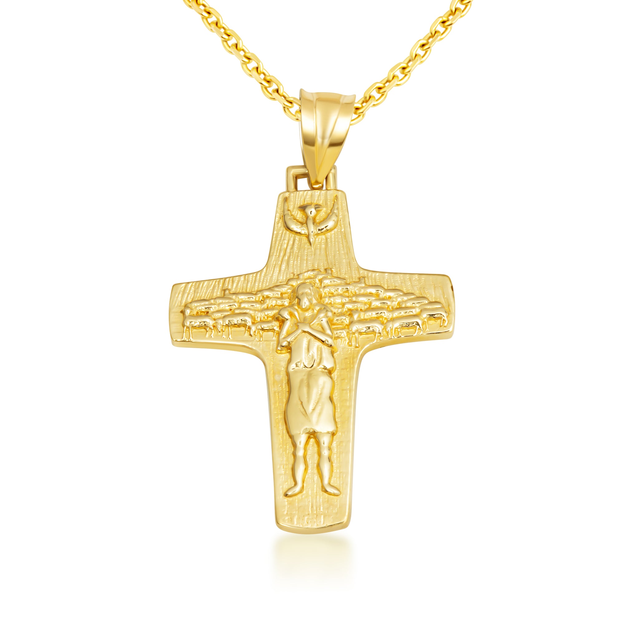 Gold Jesus Christ Good Shepherd Cross Pendant Necklace, view 5