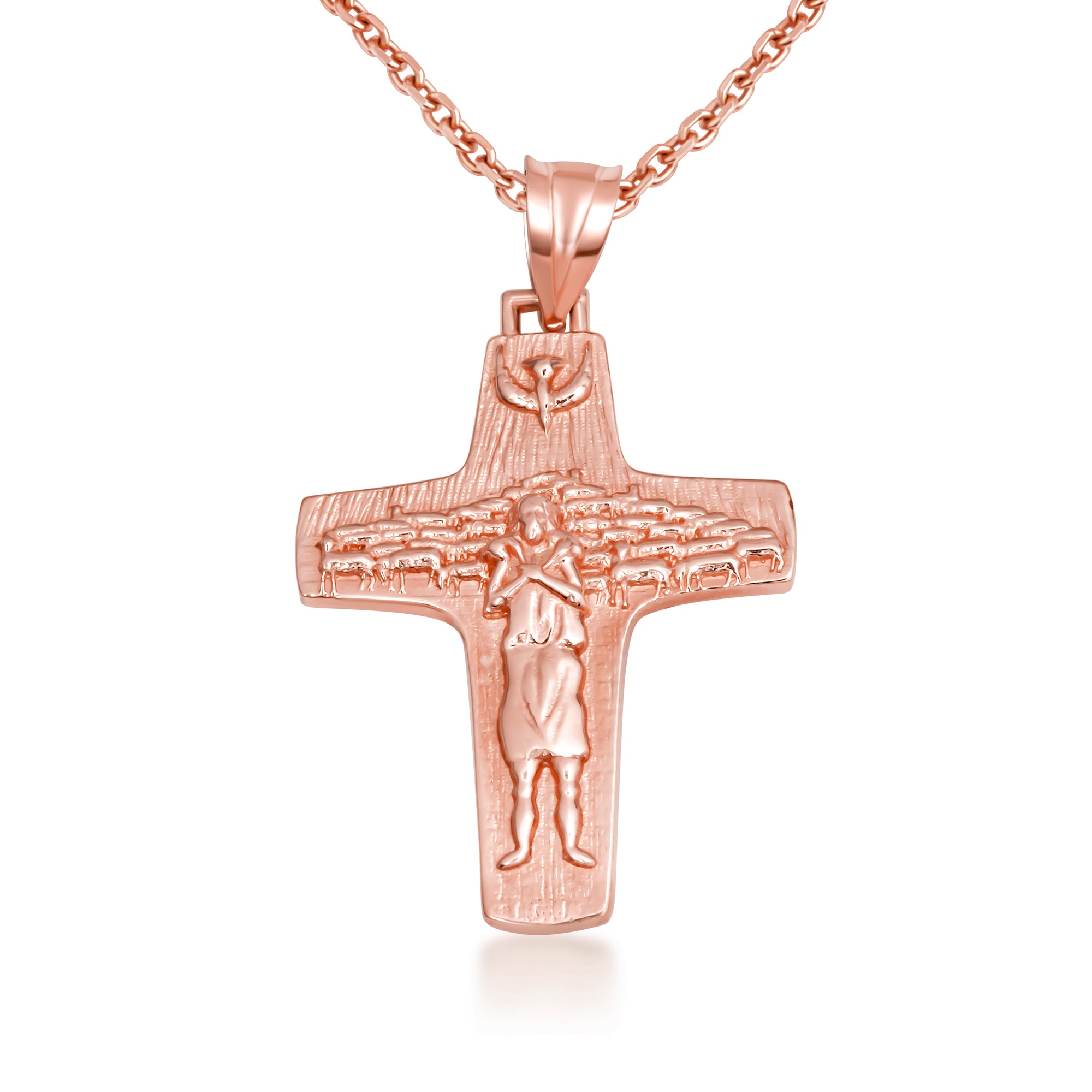 Gold Jesus Christ Good Shepherd Cross Pendant Necklace, view 9