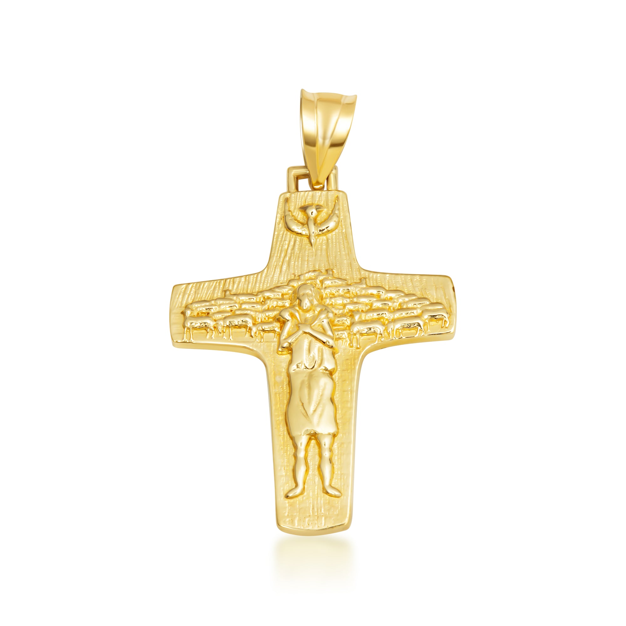 Gold Jesus Christ Good Shepherd Cross Pendant Necklace, view 10