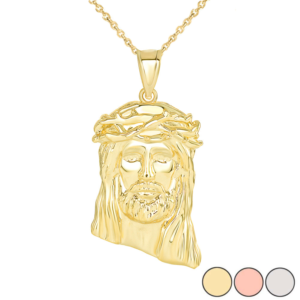 Gold Jesus Christ Head Large Pendant Necklace (1.54 IN)